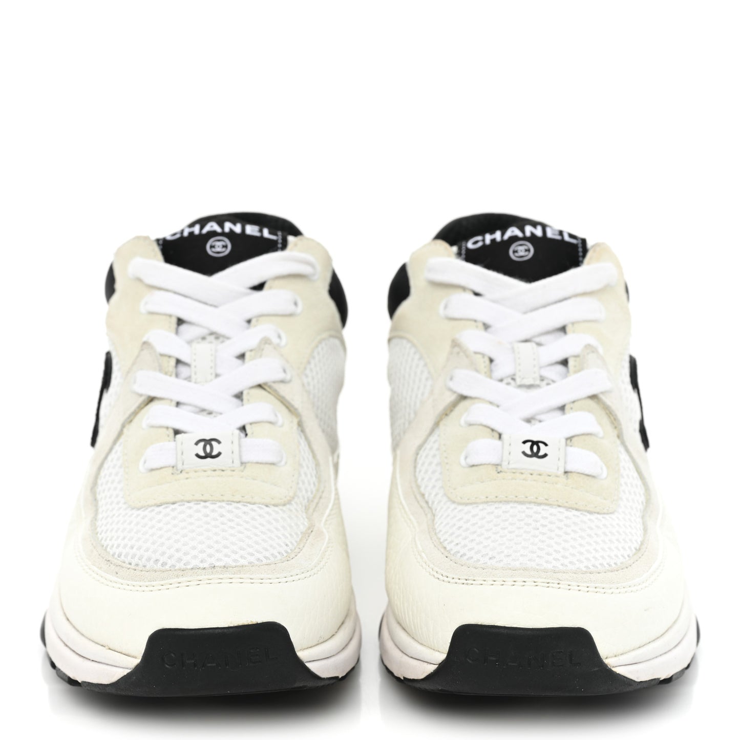 Mesh Suede Calfskin Grained Calfskin Womens CC Sneakers 36.5 White Black