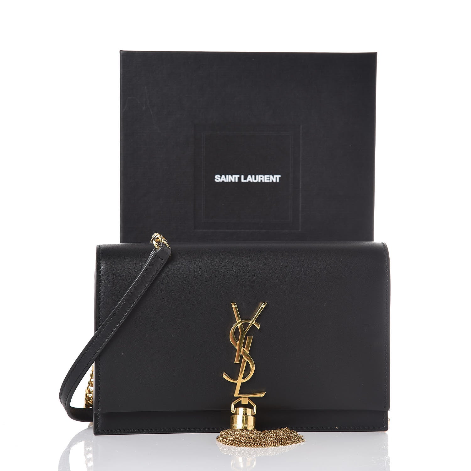 Saint Laurent Smooth Calfskin Classic Monogram Kate Tassel Chain Wallet Black 8 of 8