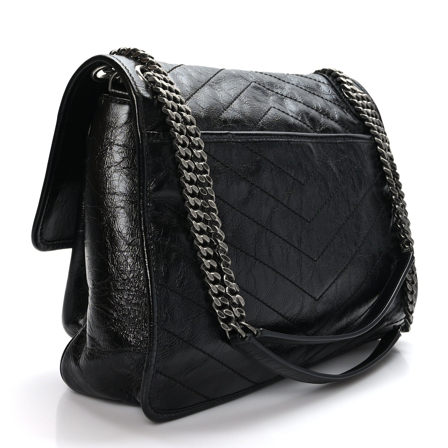 Saint Laurent Crinkled Calfskin Matelasse Monogram Large Niki Chain Satchel Black 2 of 8