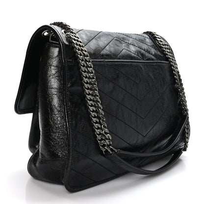 Saint Laurent Crinkled Calfskin Matelasse Monogram Large Niki Chain Satchel Black 2 of 8