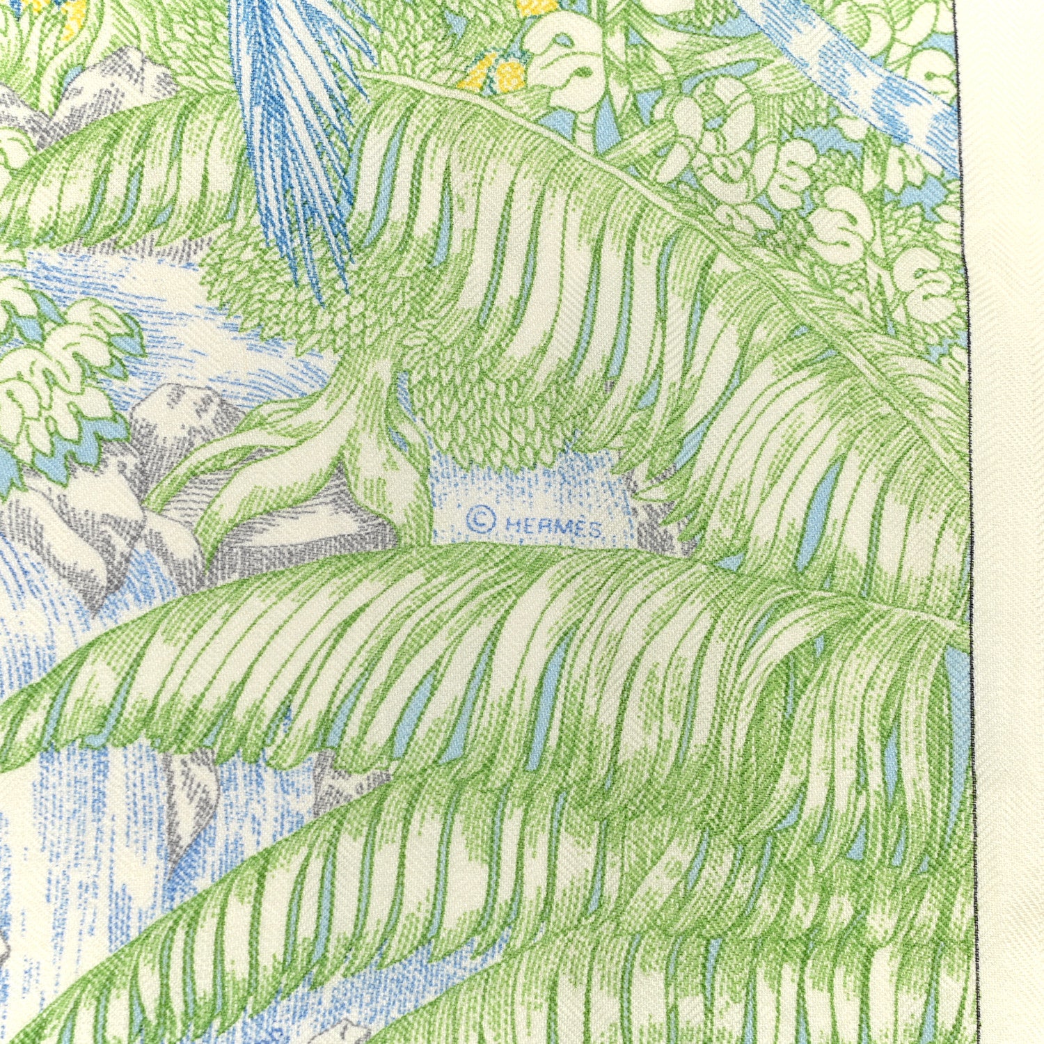 Hermes Cashmere Silk Faubourg Tropical Shawl 140 White Vert Bleu 4 of 6