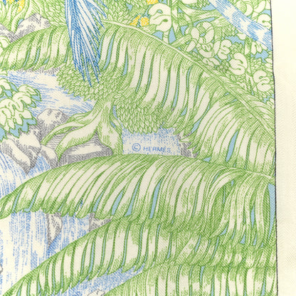 Hermes Cashmere Silk Faubourg Tropical Shawl 140 White Vert Bleu 4 of 6