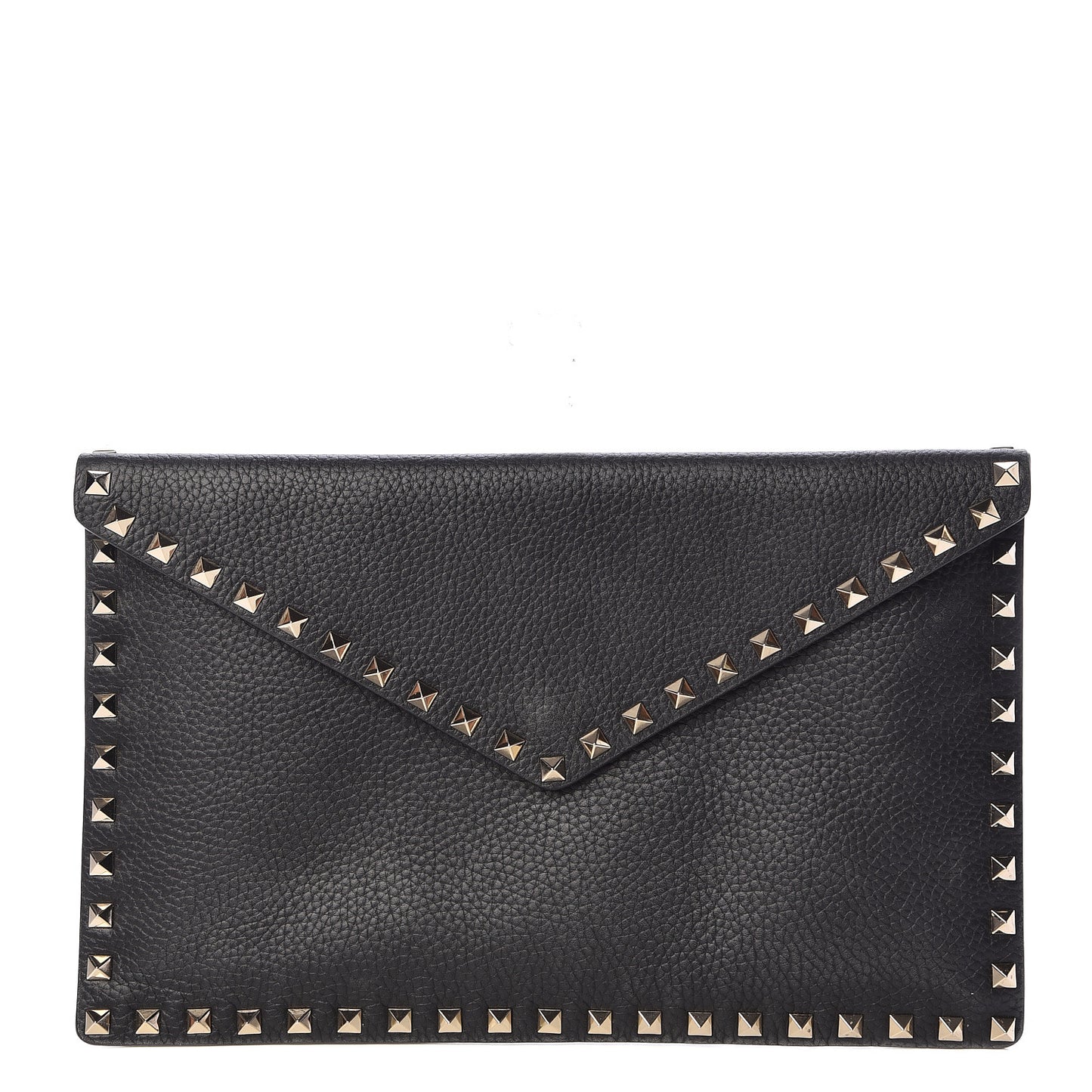Pebbled Calfskin Large Rockstud Envelope Clutch Black