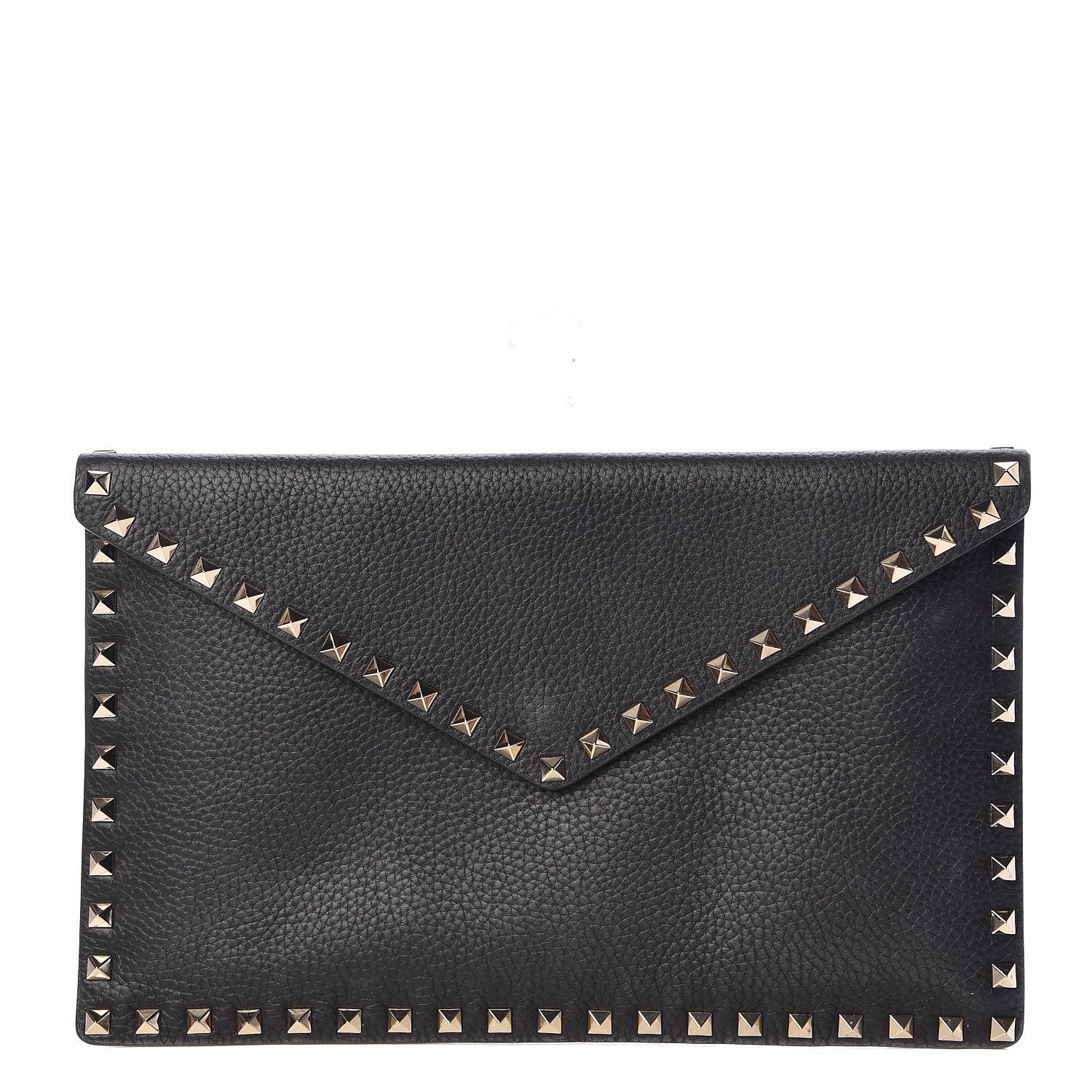 Valentino Garavani Pebbled Calfskin Large Rockstud Envelope Clutch Black 1 of 9