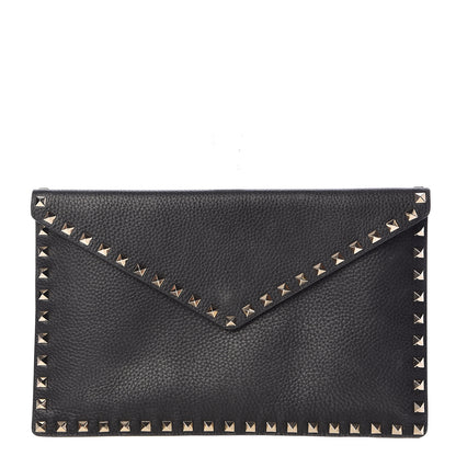 Valentino Garavani Pebbled Calfskin Large Rockstud Envelope Clutch Black 1 of 9