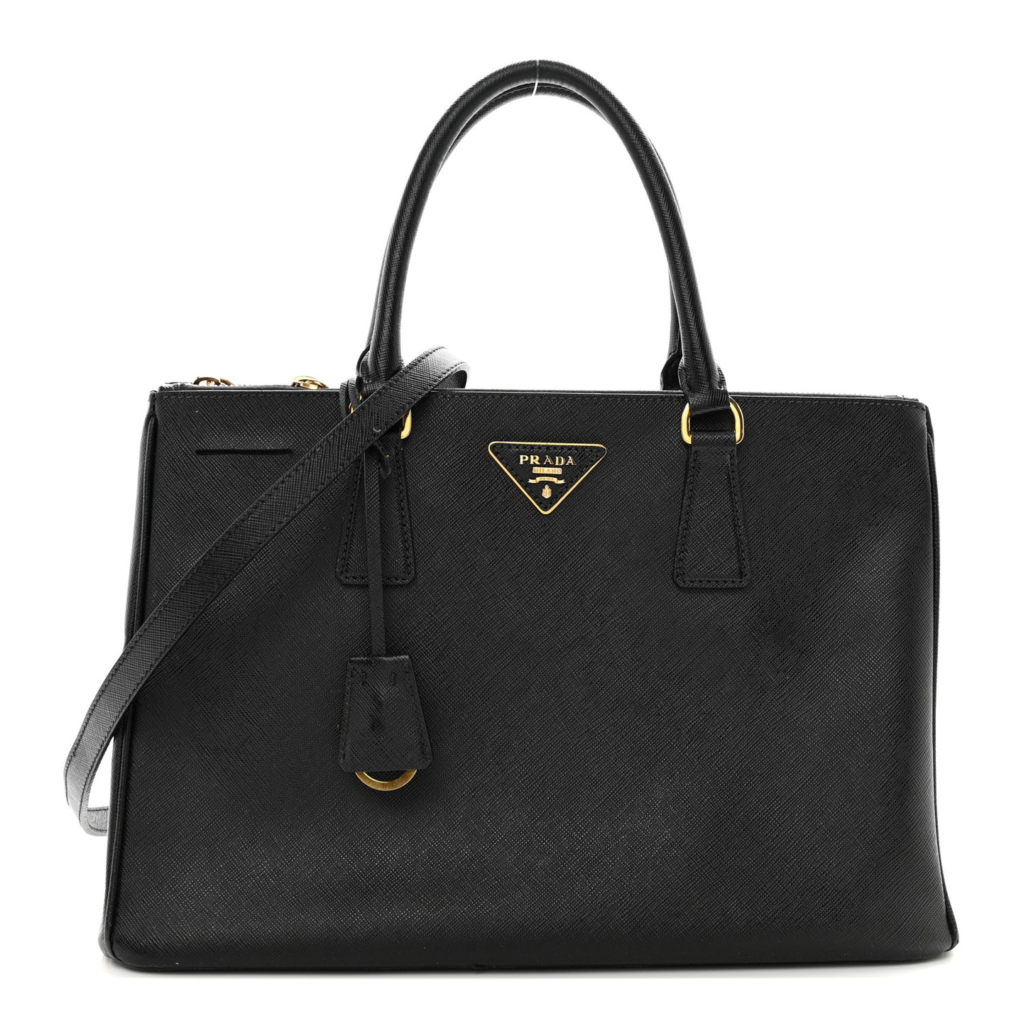 Saffiano Lux Medium Double Zip Tote Black