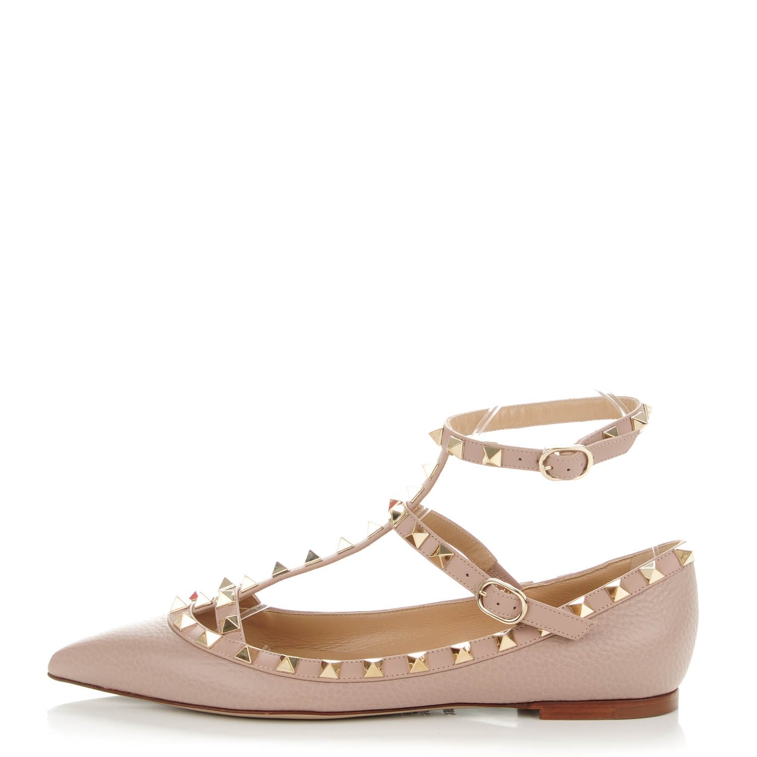 Valentino Garavani Pebbled Calfskin Rockstud Cage Ballerina Flats 36.5 Poudre 1 of 8