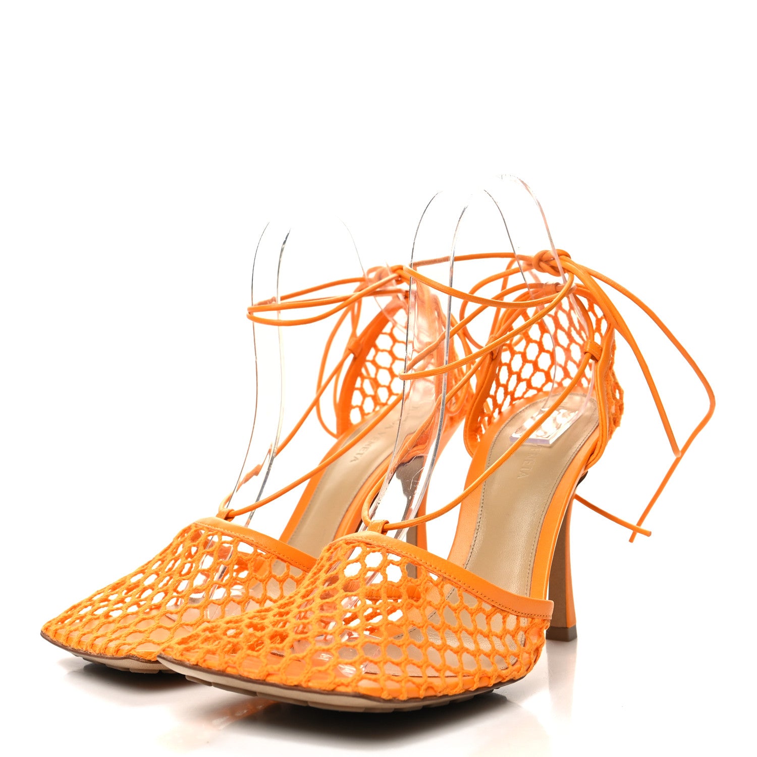 Bottega Veneta Mesh Nappa Stretch Ankle Tie Sandals 41 Tangerine 3 of 8