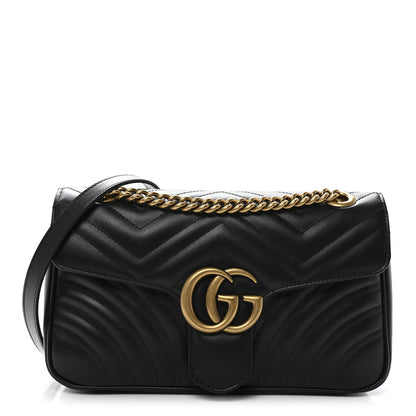 Gucci Calfskin Matelasse Small GG Marmont Shoulder Bag Black 1 of 12