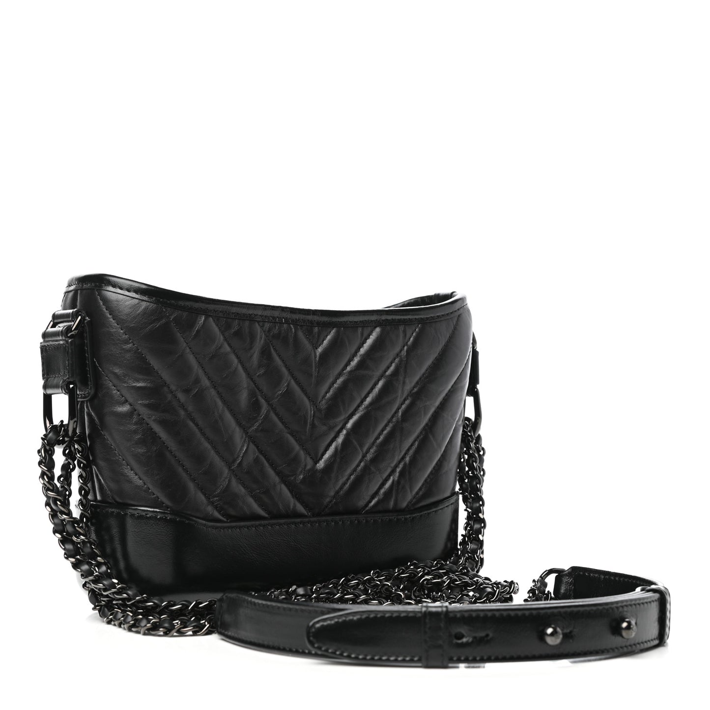Aged Calfskin Chevron Quilted Small Gabrielle Hobo So Black