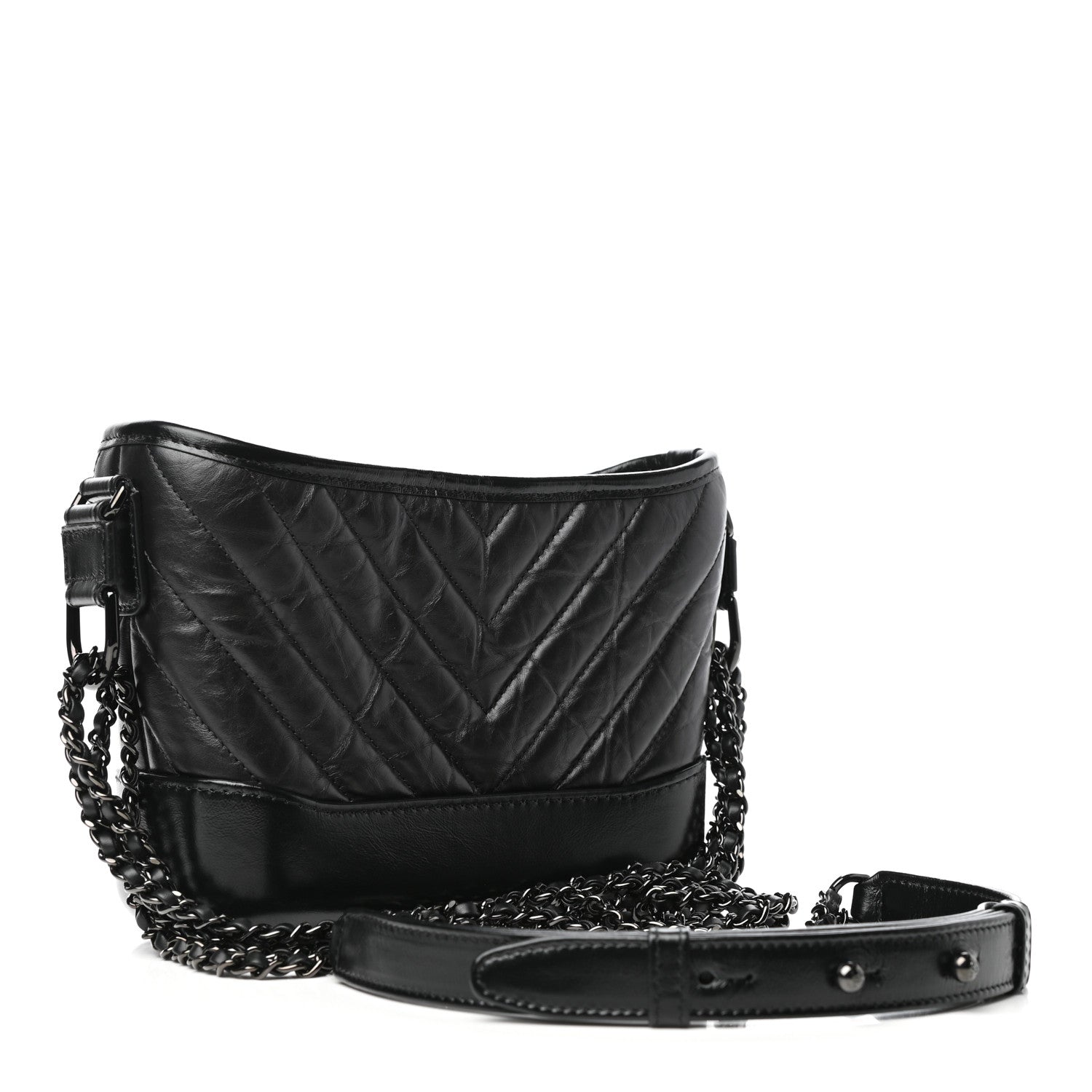 Chanel Aged Calfskin Chevron Quilted Small Gabrielle Hobo So Black 3 of 10