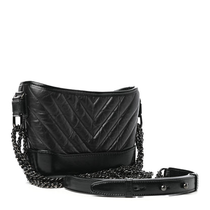 Chanel Aged Calfskin Chevron Quilted Small Gabrielle Hobo So Black 3 of 10