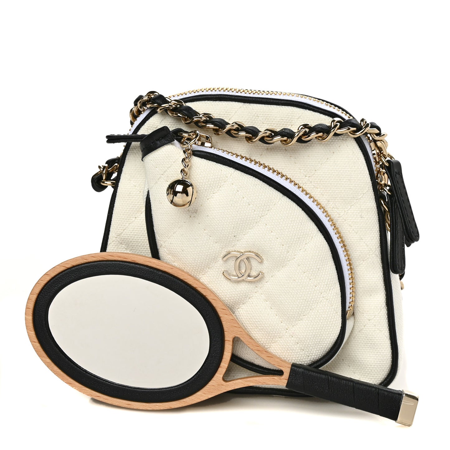Canvas Calfskin Tennis Racket Mini Bag White Black