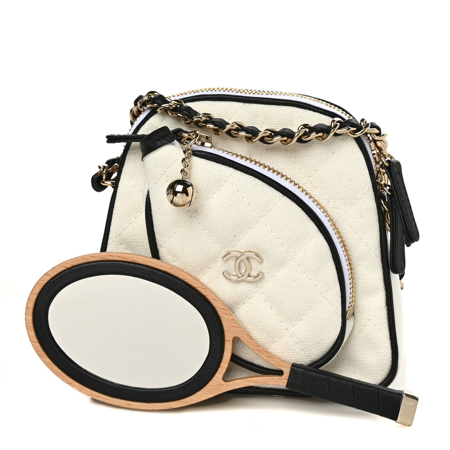Chanel Canvas Calfskin Tennis Racket Mini Bag White Black 1 of 9