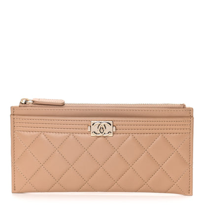 Chanel Lambskin Quilted Classic Zip Boy Pouch Beige 1 of 9