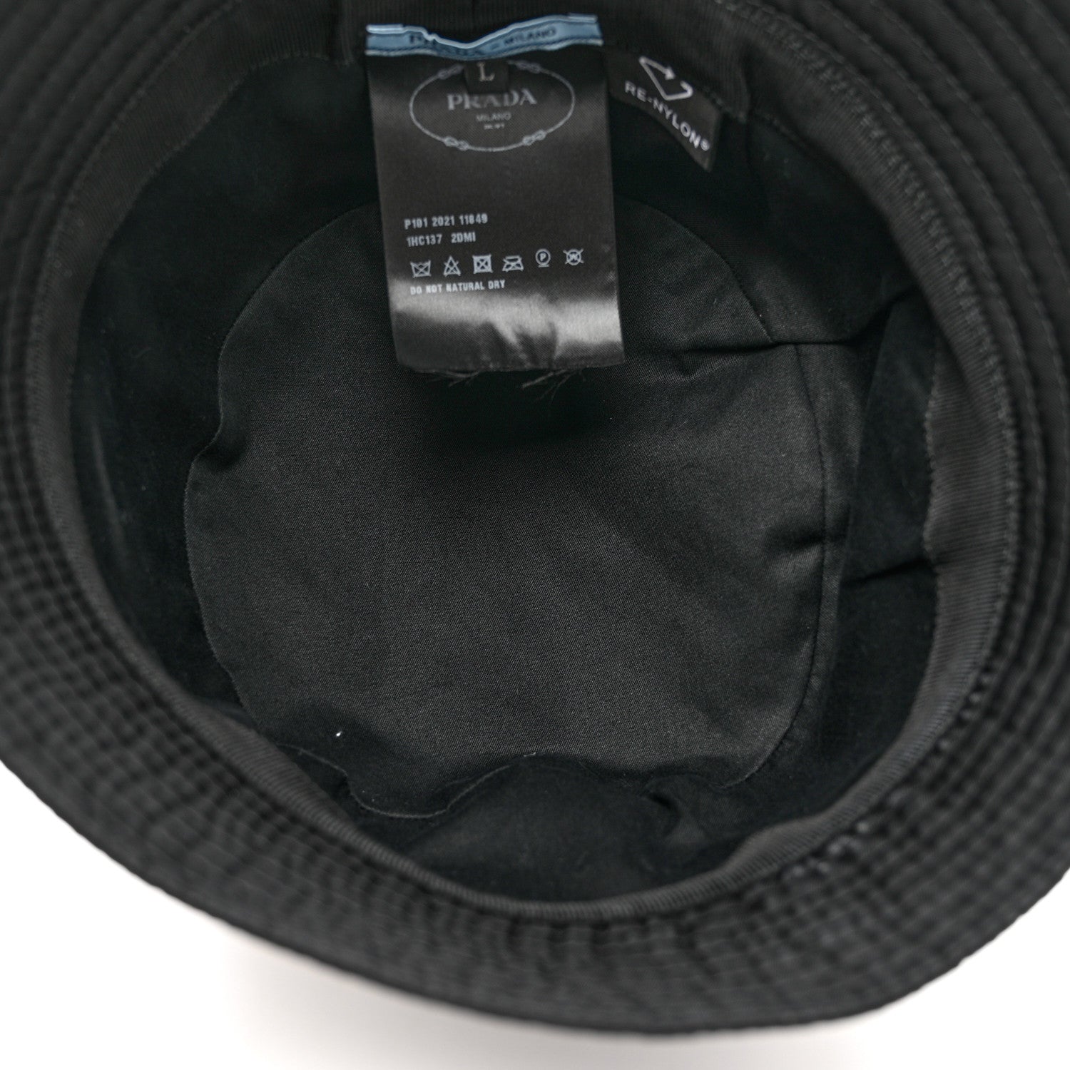 Prada Re-Nylon Metal Triangle Logo Womens Bucket Hat L Black 7 of 10