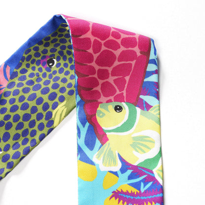 Hermes Silk Under The Waves Twilly Bleu Azur Jaune Fuchsia 5 of 6