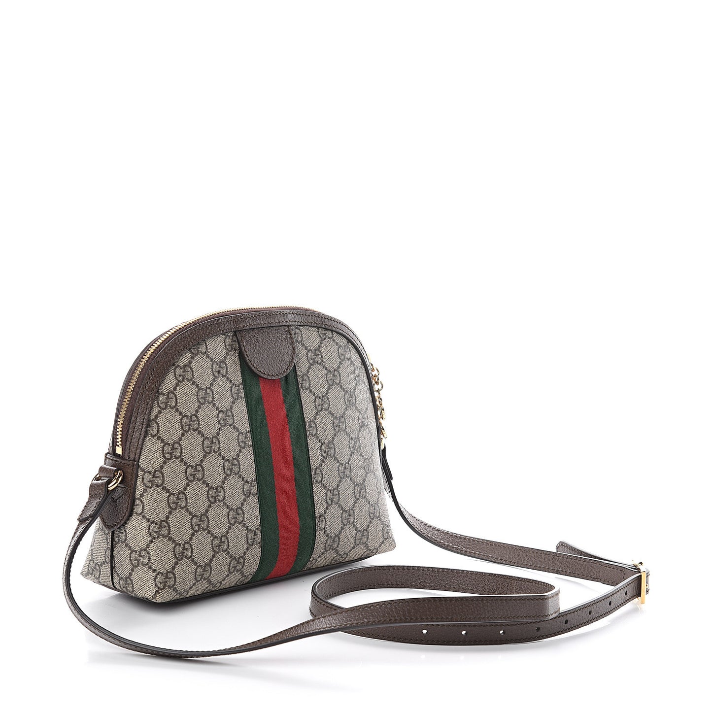 GG Supreme Monogram Textured Dollar Calfskin Web Small Ophidia Dome Shoulder Bag Beige Ebony New Acero