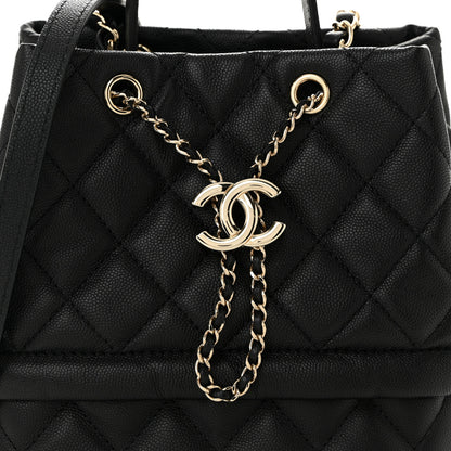 Chanel Caviar Quilted Rolled Up Bucket Drawstring Bag Black 8 of 11