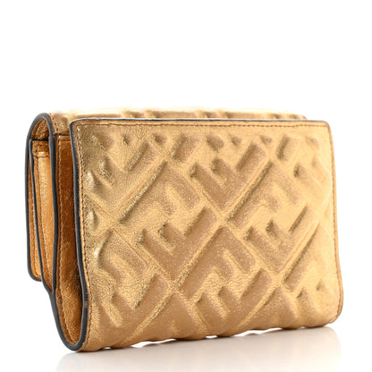Fendi Vitello Catalan Mirror FF 1974 Embossed Medium Wallet Gold 3 of 15