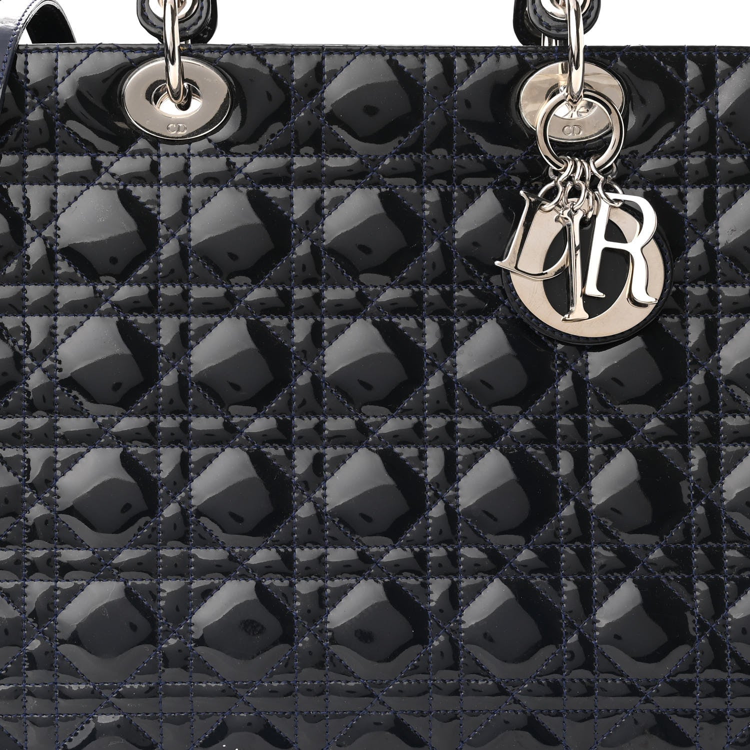 Christian Dior Patent Cannage Large Lady Dior Navy Blue 8 of 11