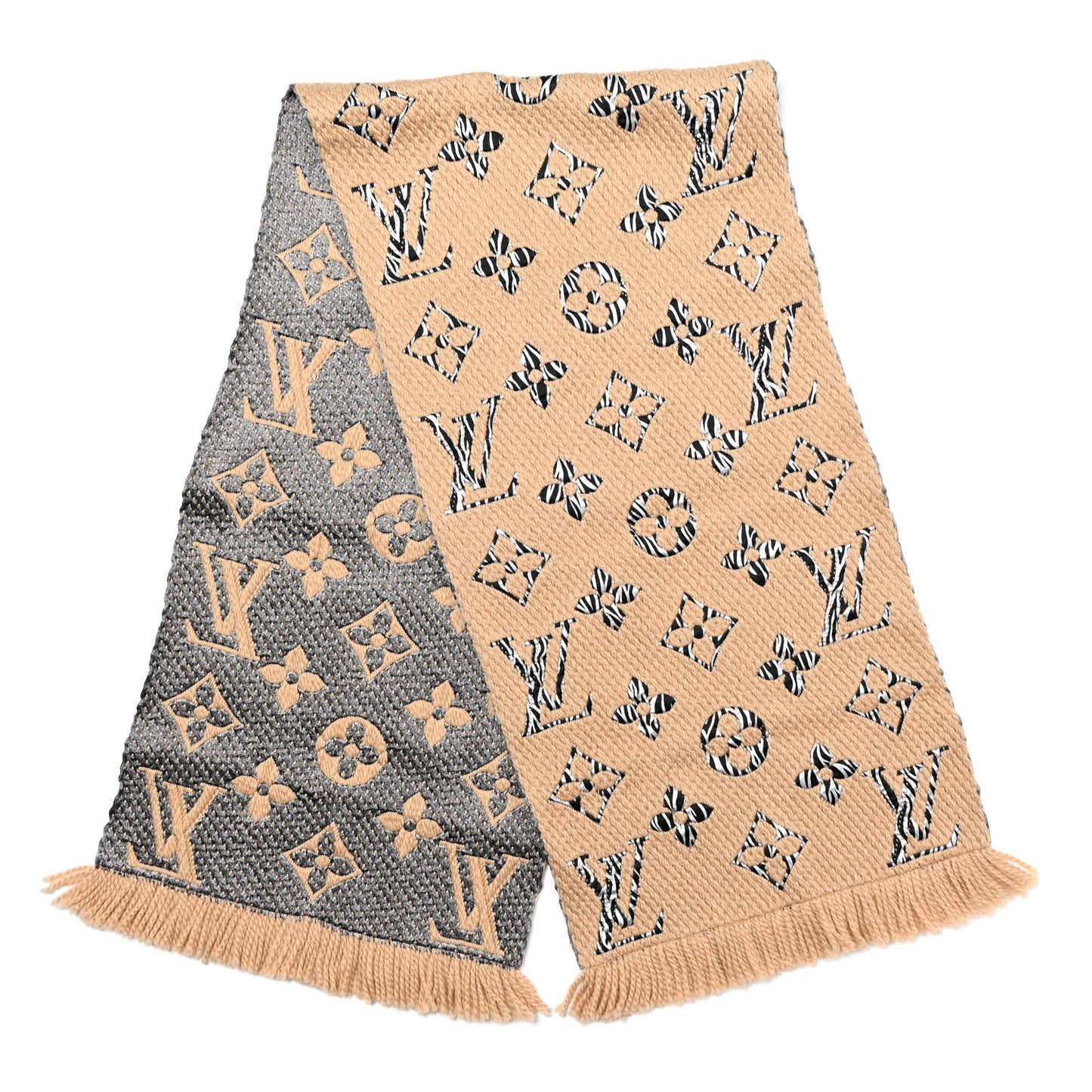 Wool Silk Monogram Giant Jungle Logomania Shine Scarf Beige