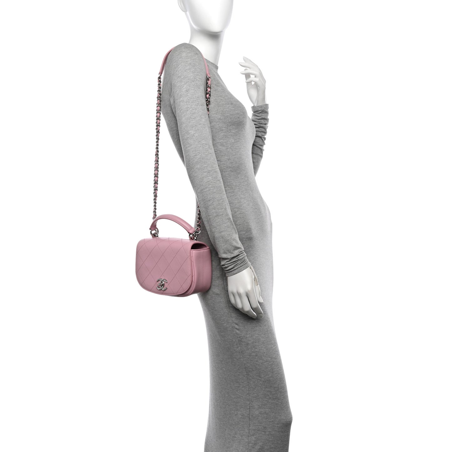 Calfskin Stitched Small Ring My Bag Flap Crossbody Pink