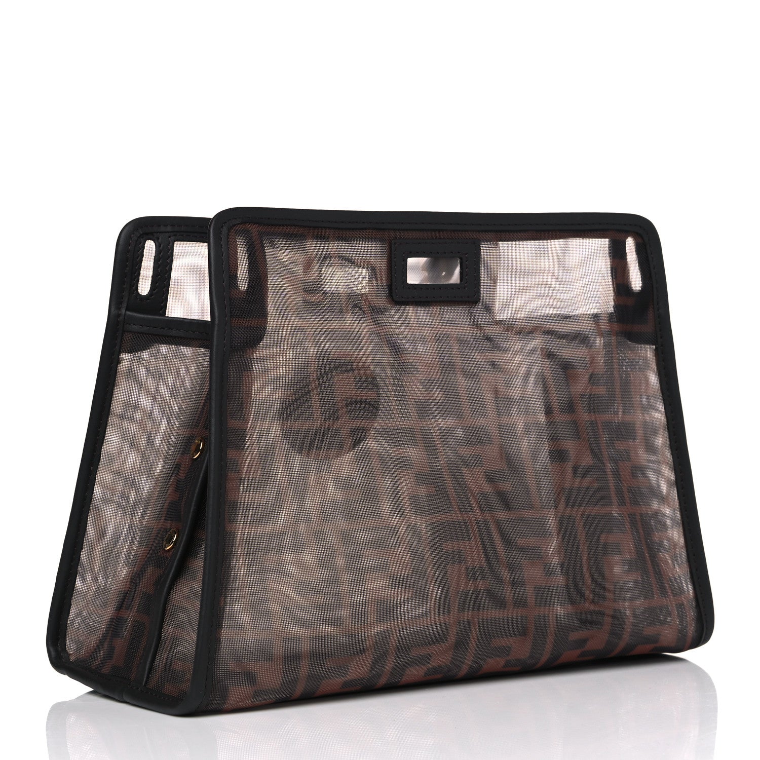 Fendi Mesh Vitello Century FF 1974 Mini Peekaboo Defender Cover Marrone Black Ebano 2 of 4