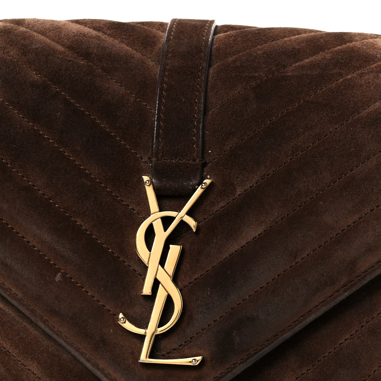 Saint Laurent Suede Matelasse Chevron Monogram Medium College Bag Bark Brown 16 of 21