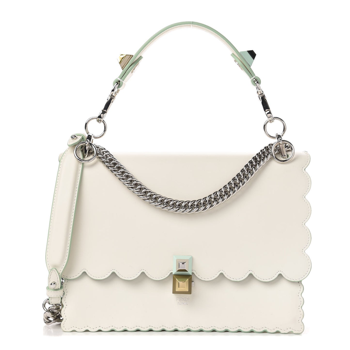 Vitello Baltico Scalloped Studded Kan I Shoulder Bag Bianco