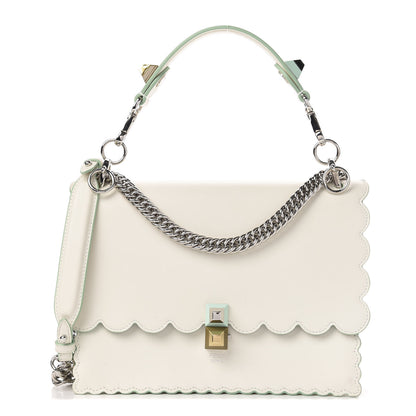 Fendi Vitello Baltico Scalloped Studded Kan I Shoulder Bag Bianco 1 of 10