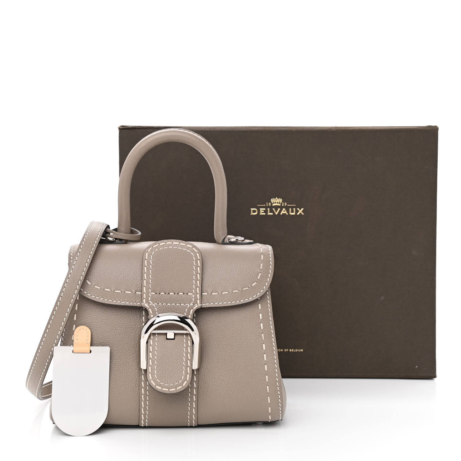 Delvaux Grained Rodeo Calfskin Surpique Mini Brillant Satchel Tourterelle Ivory 14 of 14