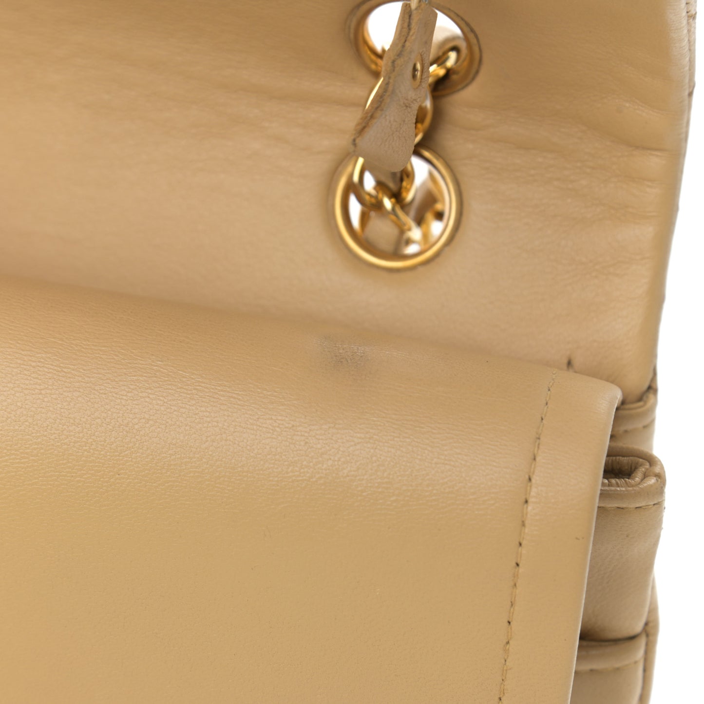 Lambskin Quilted Medium Double Flap Beige