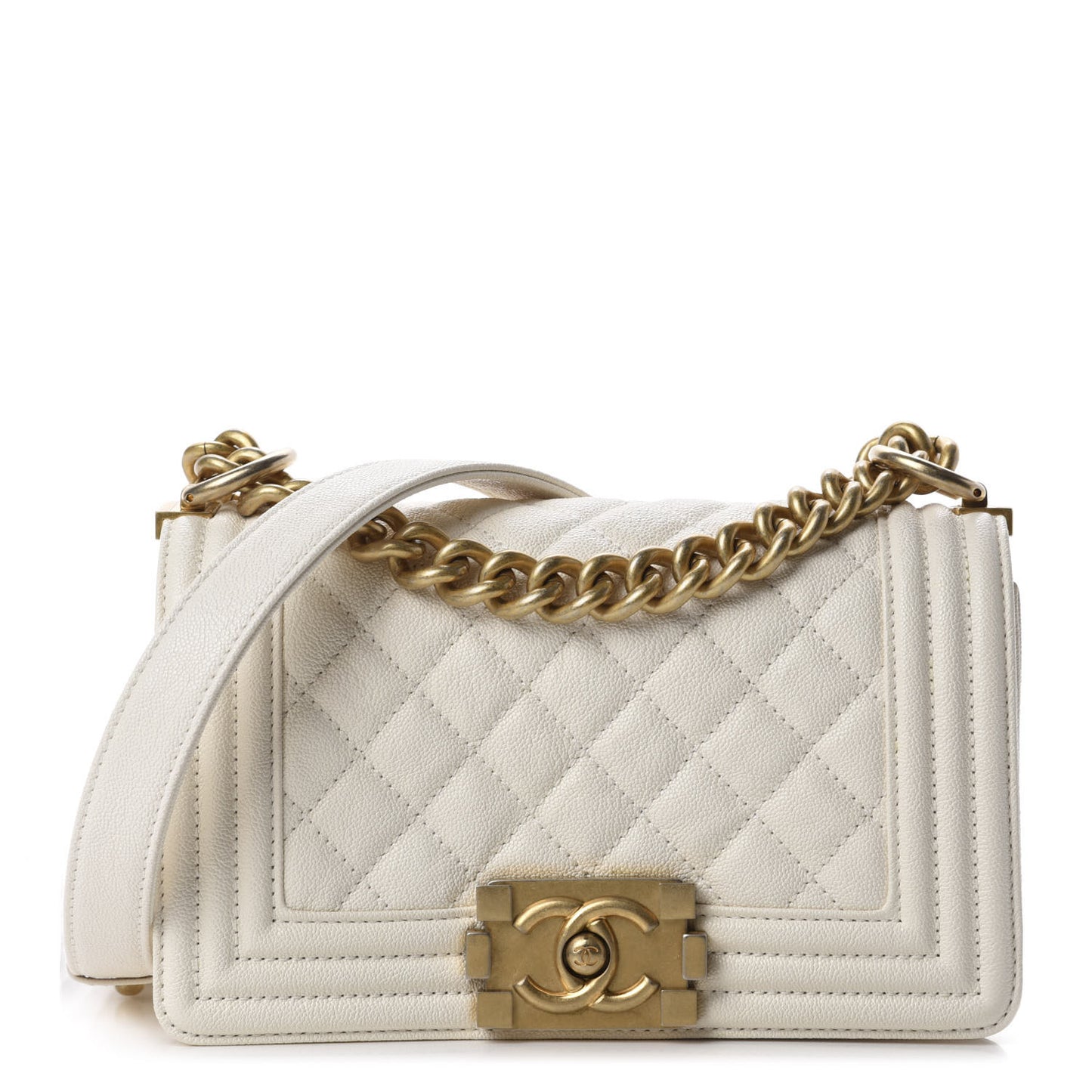 Caviar Quilted Small Boy Flap White