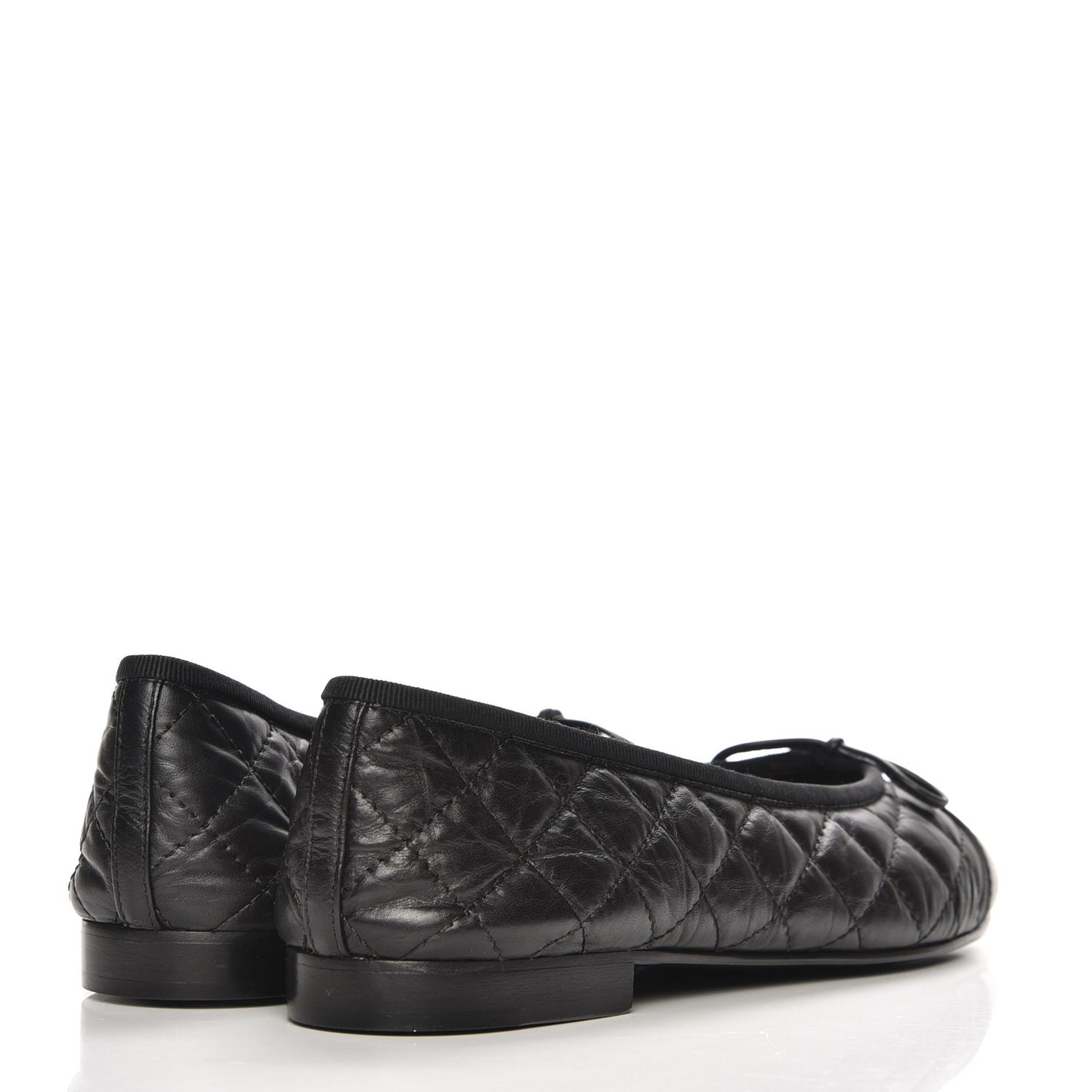Aged Calfskin Quilted Cap Toe Ballerina Flats 39.5 Black