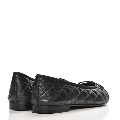 Chanel Aged Calfskin Quilted Cap Toe Ballerina Flats 39.5 Black 4 of 9