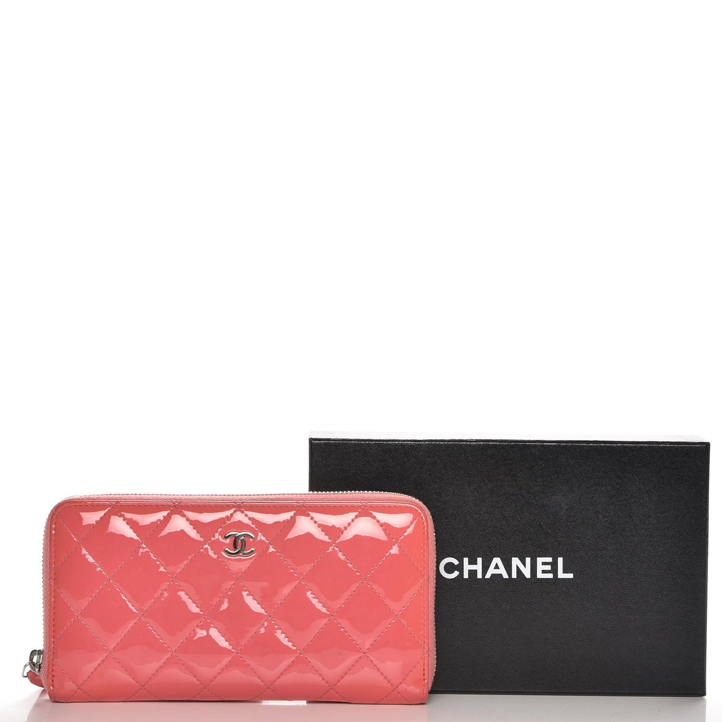Patent Calfskin Quilted Large Gusset Zip Around Wallet Pink