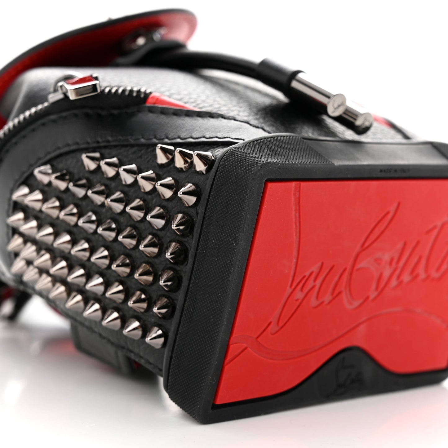 Calfskin Spiked Mini Explorafunk Keyring Bag Black