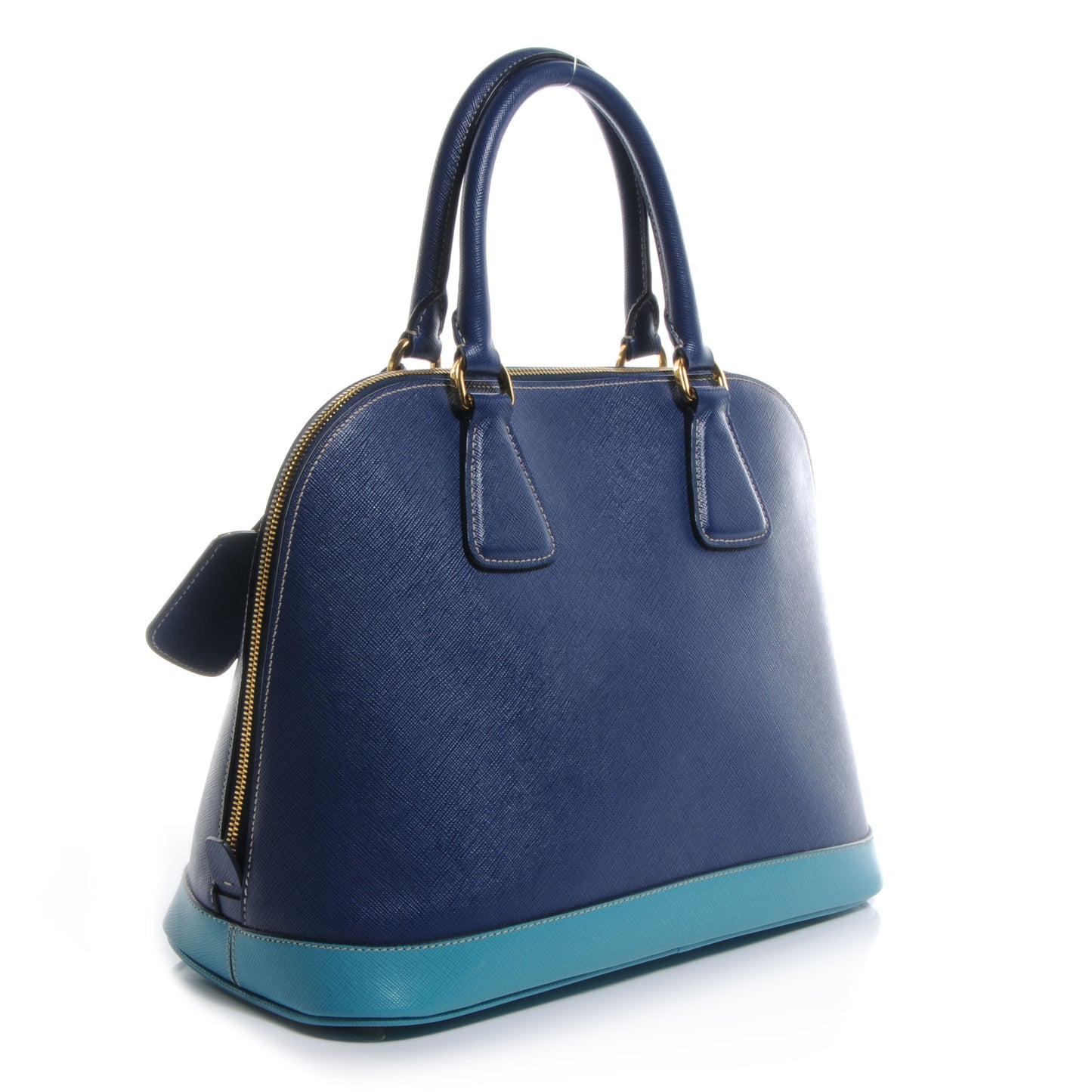 Saffiano Lux Bi-Color Promenade Dome Tote Bluette Turchese