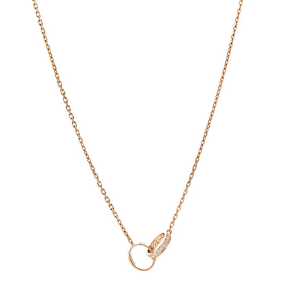 Cartier 18K Pink Gold Diamond Interlocking LOVE Necklace 1 of 6