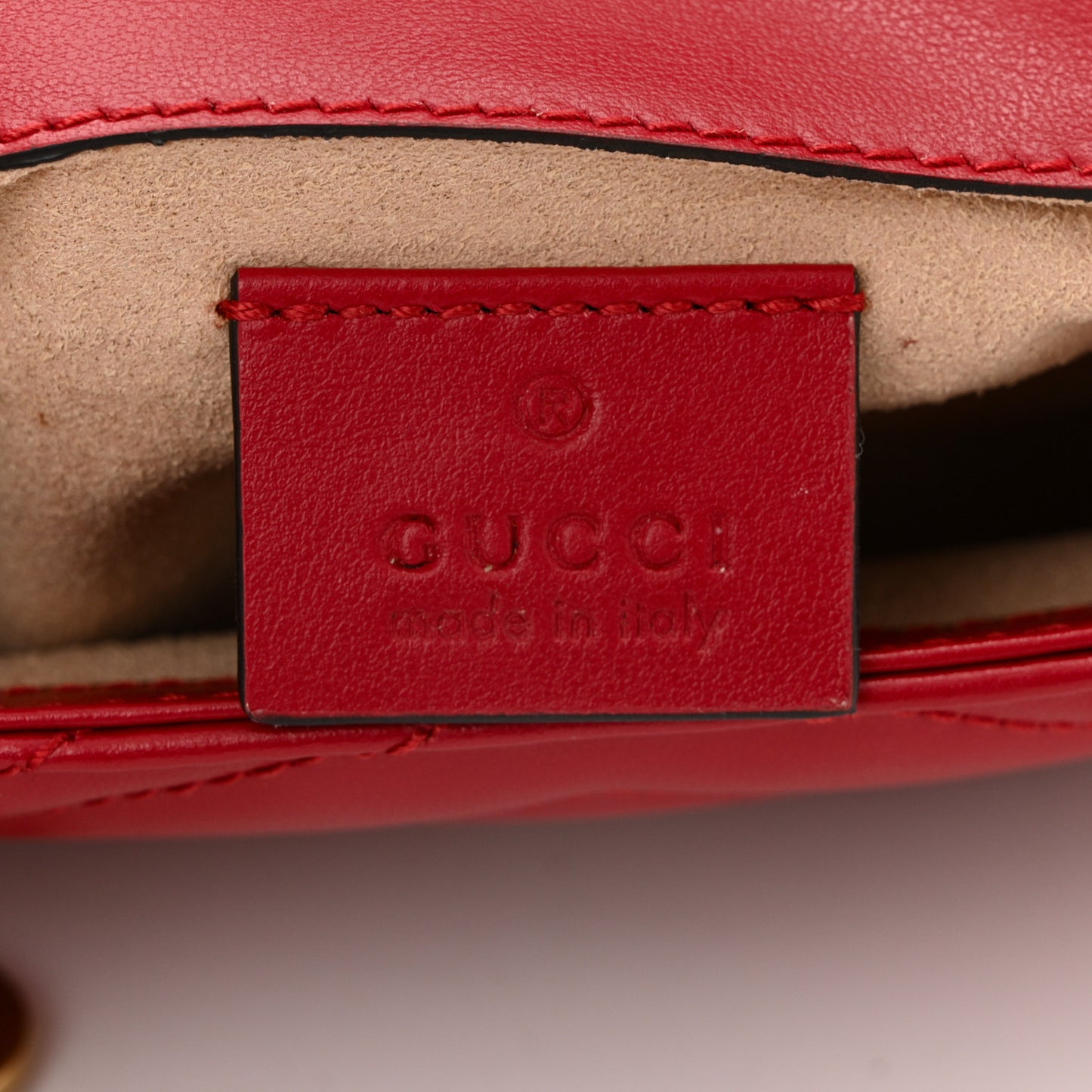 Calfskin Matelasse Super Mini GG Marmont Shoulder Bag Hibiscus Red