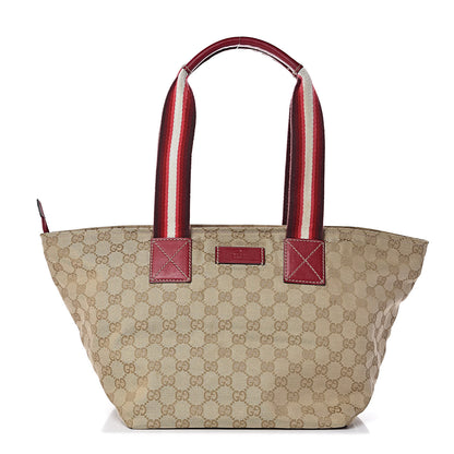 Gucci GG Monogram Medium Web Handle Bucket Tote Red White 1 of 11