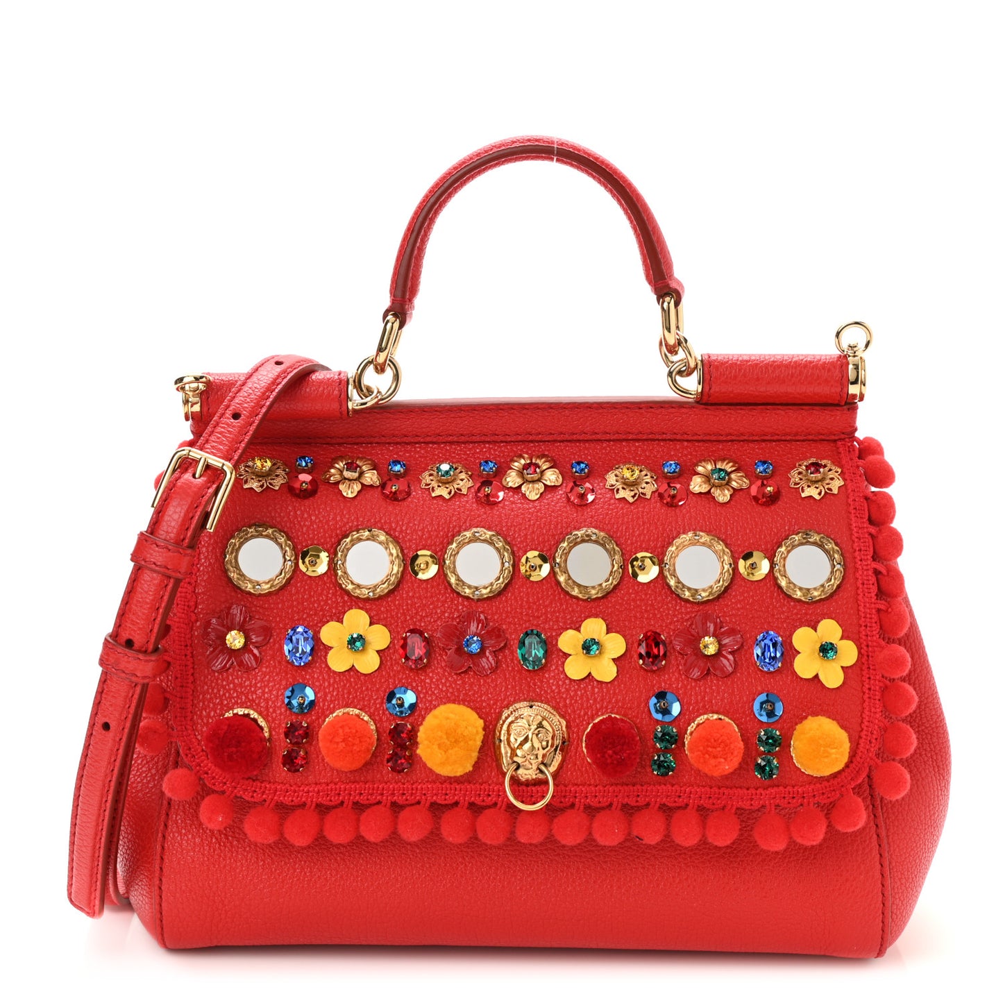 Calfskin Embellished Medium Miss Sicily Satchel Red
