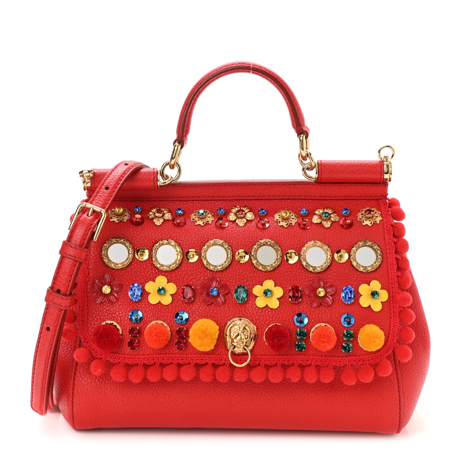 Dolce & Gabbana Calfskin Embellished Medium Miss Sicily Satchel Red 1 of 9