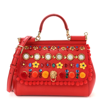 Dolce & Gabbana Calfskin Embellished Medium Miss Sicily Satchel Red 1 of 9
