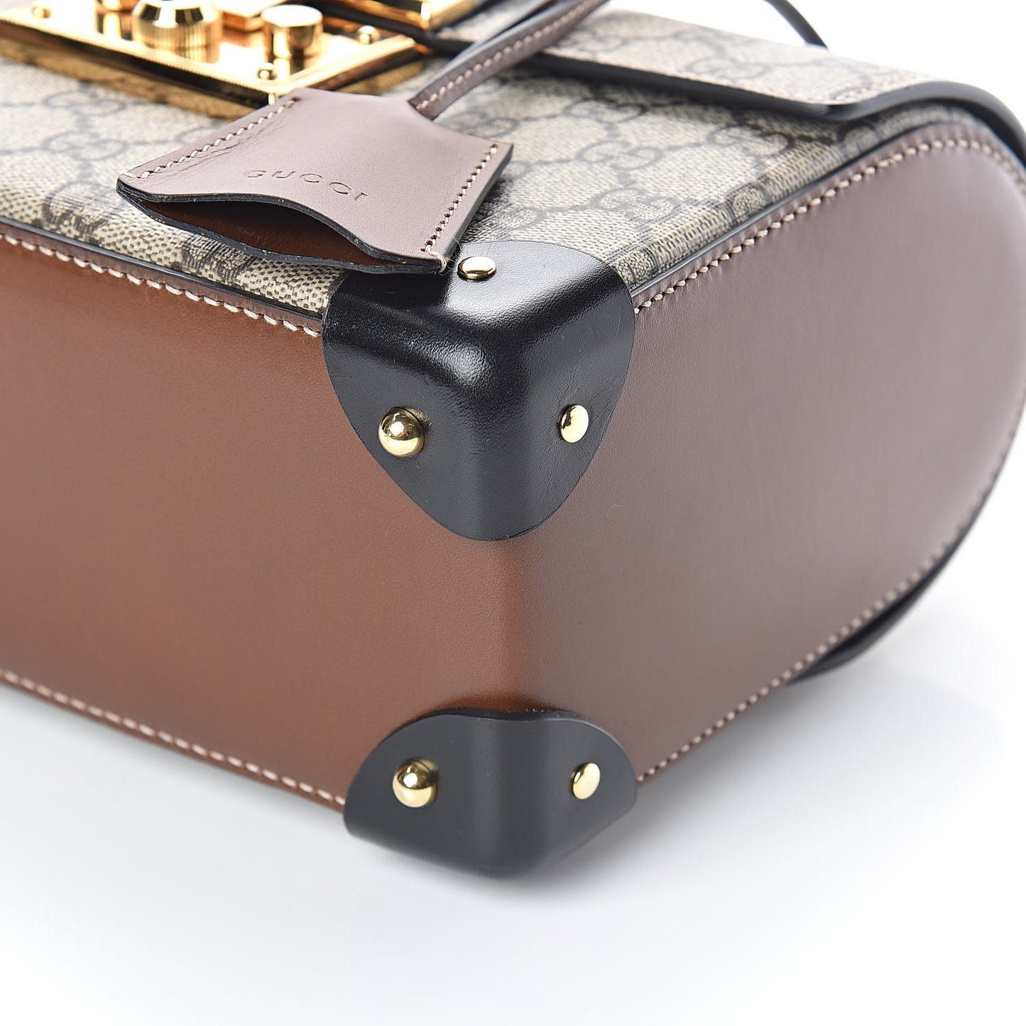 GG Supreme Monogram Small Padlock Bamboo Shoulder Bag Beige Black Cuir