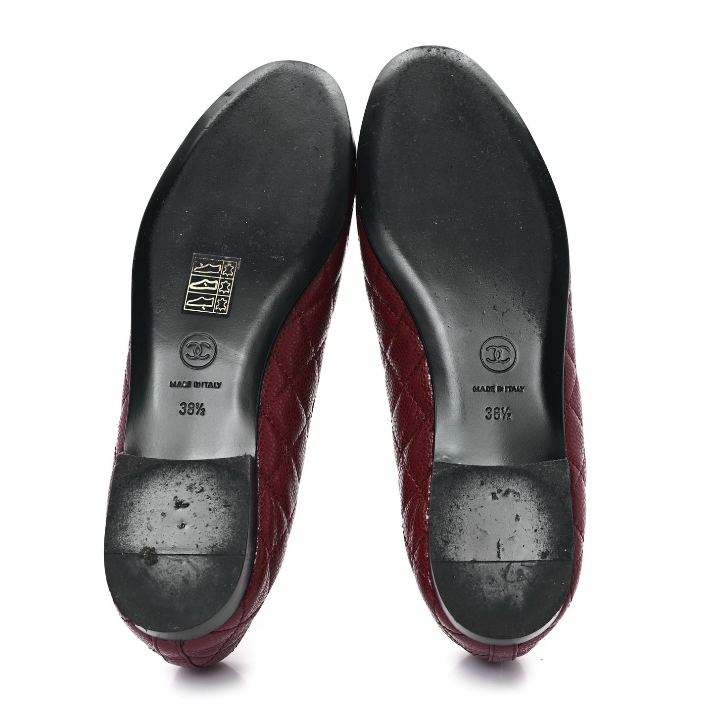 Caviar Quilted CC Cap Toe Ballerina Flats 38.5 Black Red