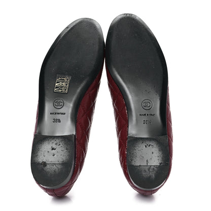 Chanel Caviar Quilted CC Cap Toe Ballerina Flats 38.5 Black Red 6 of 10