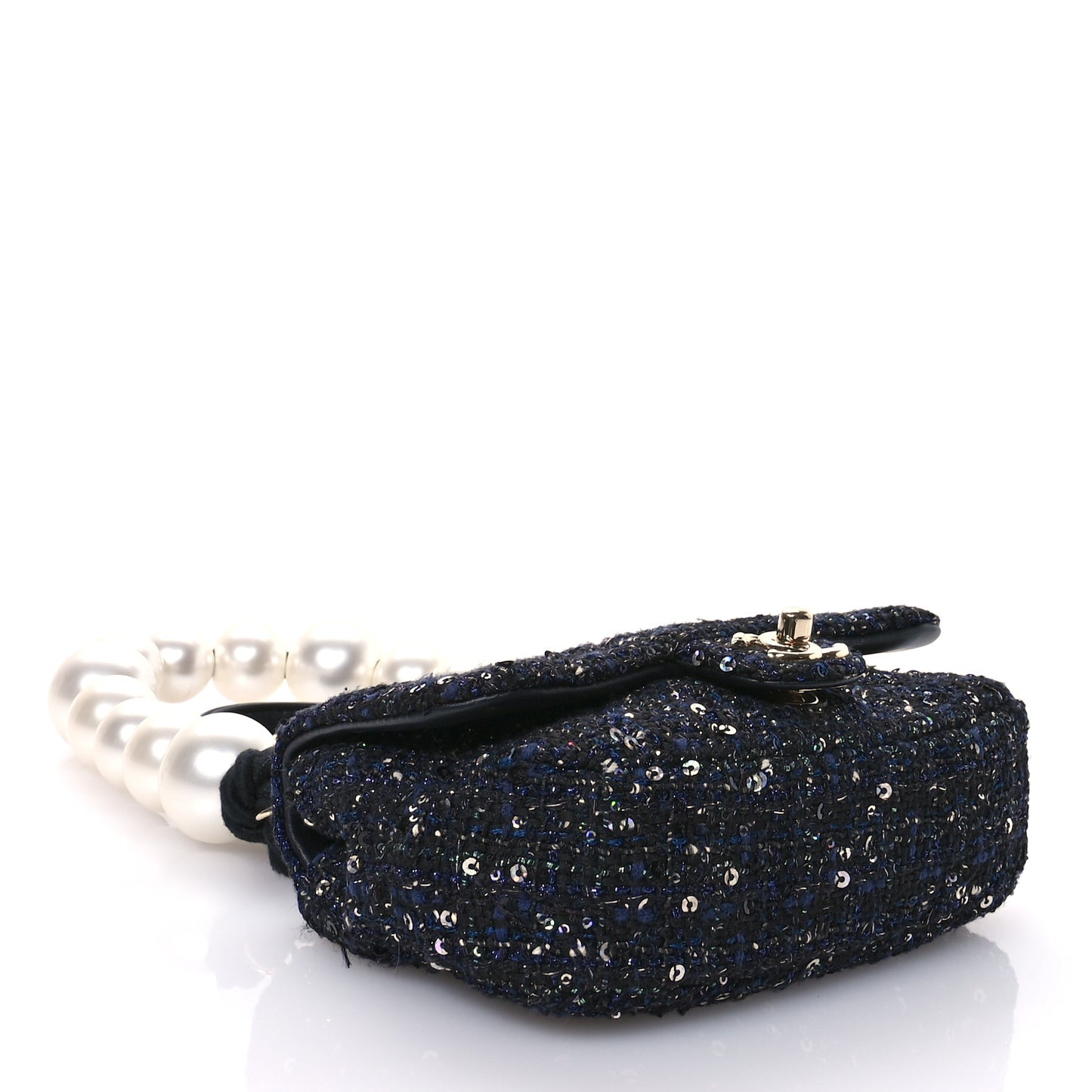 Tweed Mini Pearl Handle Flap Black Ecru