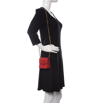 Valentino Garavani Grainy Calfskin Vlogo Compact Wallet with Chain Rouge Pur 2 of 10